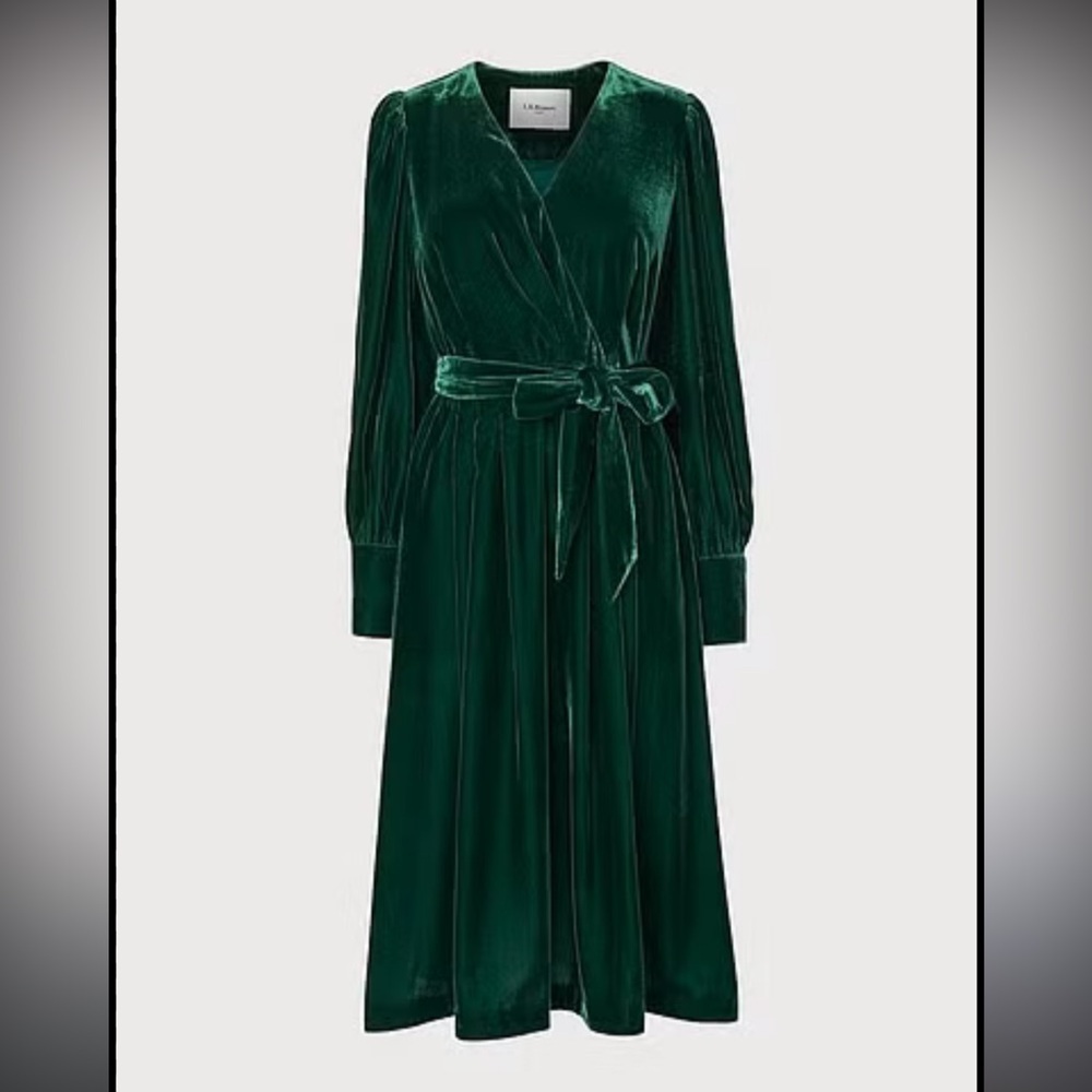 Emerald Green Velvet Wrap Dress